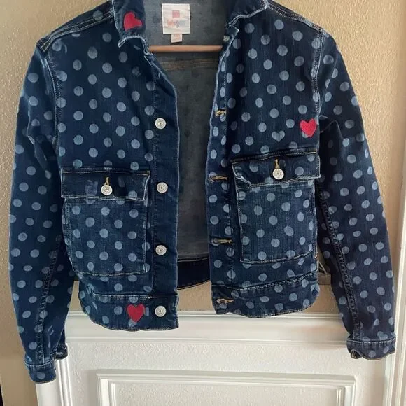 LulaRoe Kenny Denim Trucker Polka Dot Hearts Jacket XXS - Picture 16 of 16